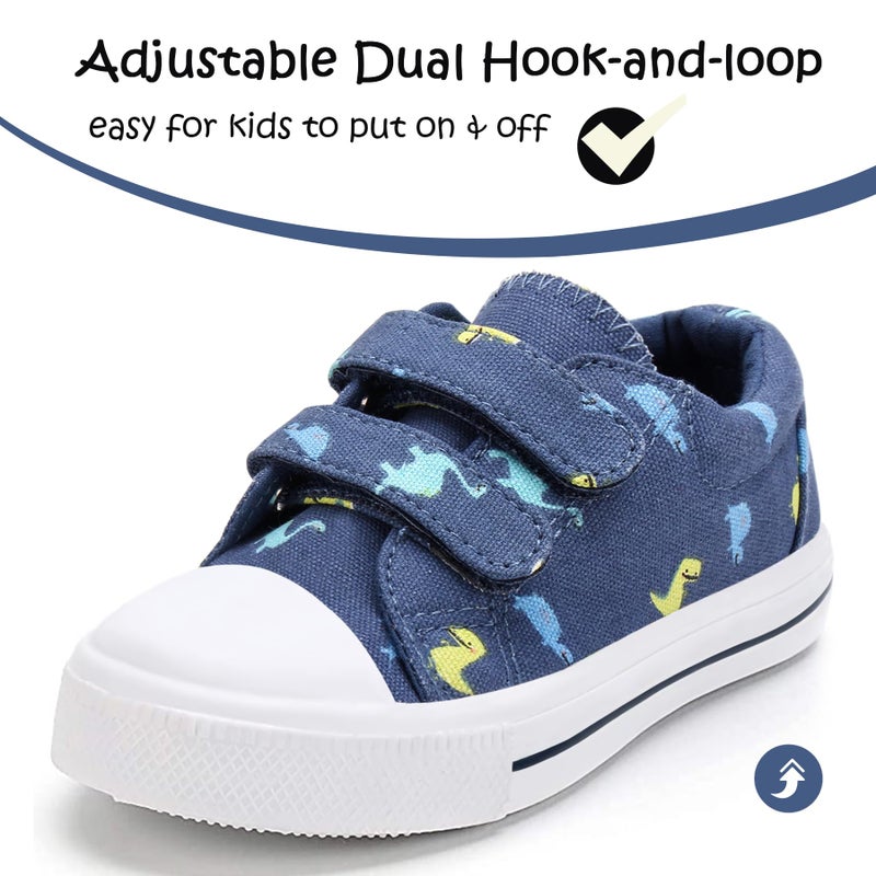 K KomForme Toddler Boys & Girls Shoes Kids Canvas Sneakers with Cartoon Dual Hook and Loops, Size 7 Toddler, Dinosaur - Image 2